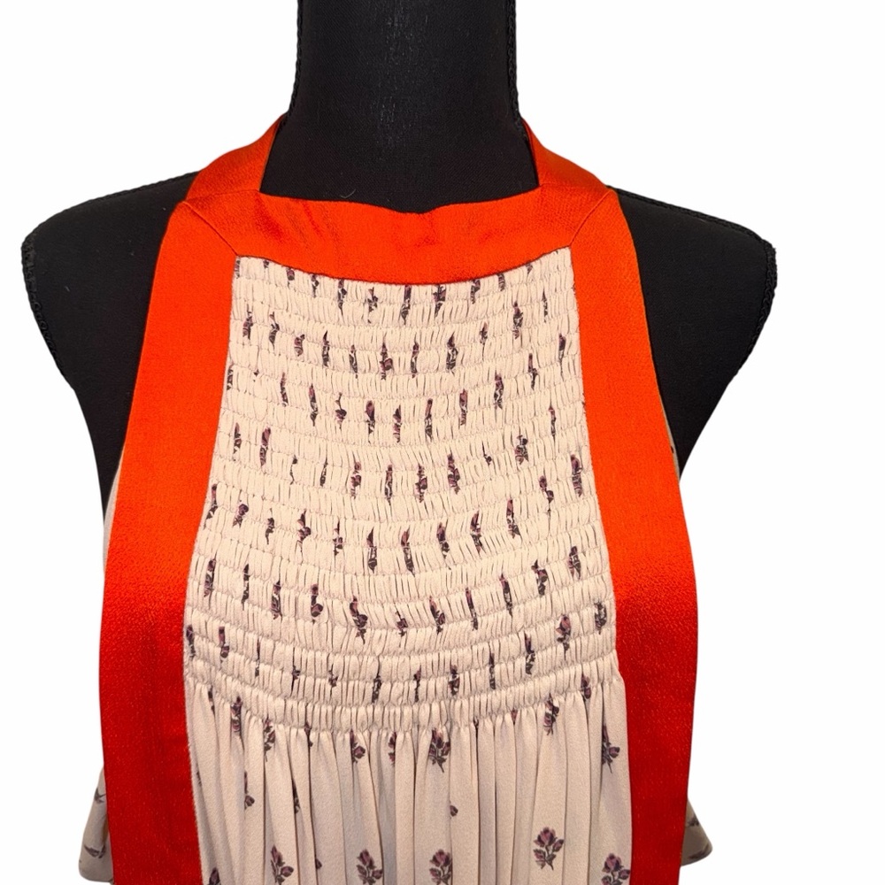 Valentino White Orange Mini Dress Halter Scarf Print 4 Resort Cocktail Boho 🟡 - Picture 5 of 14